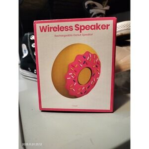 Wireless Rechargeable Donut Speaker Pink Sprinkles Fun Shape 3 Hour Battery Life
